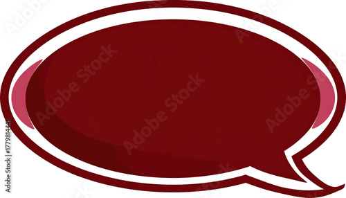Maroon speech bubble with white border and dark shadow, rounded with tail, isolated on transparent background