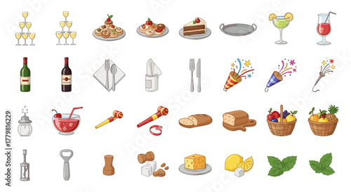 Celebration party event catering service with desserts drinks and decorations vector illustration design