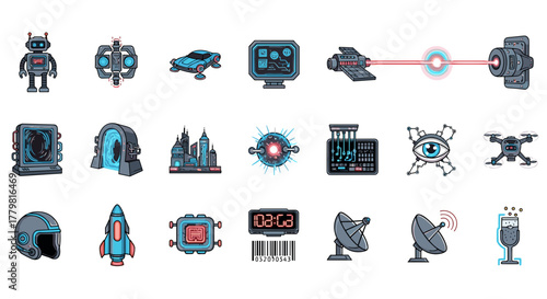 Explore futuristic technology icons vector design elements for digital innovation and advanced engineering projects