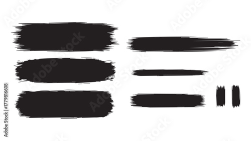Straight line vector brush strokes. Black hand drawn stripes. Paint roller line brushstrokes set.