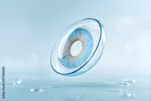 Advanced contact lens representing vision correction technology for conditions like myopia, hyperopia, or future treatments for retinal diseases and cataracts.