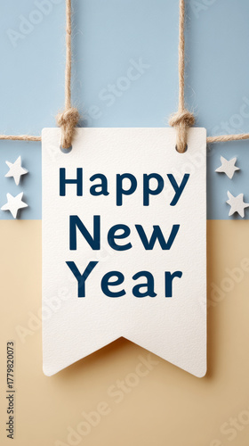 Happy new year celebration banner on pastel background for festive decoration