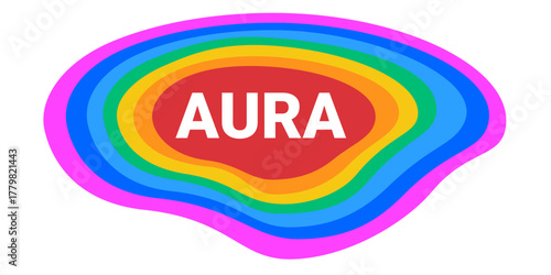 Aura - colorful radiation and emanation of energy from central source. Oval and circular layer in colors of rainbow emanating and radiating from center. Vector illustration isolated on white.