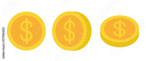 Golden coins. Vector 3D illustration isolated on white background.