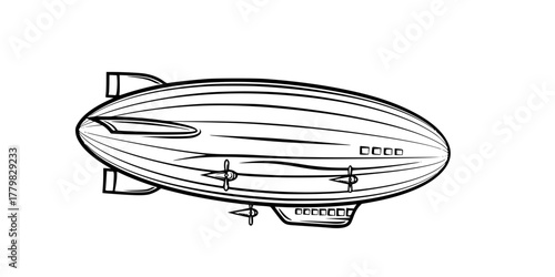 Retro Airship Blimp Classic Travel Minimalist Line Art Vector