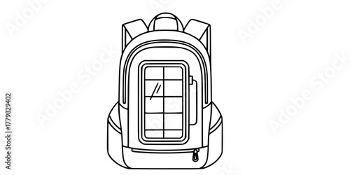 Eco-Travel Backpack Solar Panel Minimalist Line Art Vector