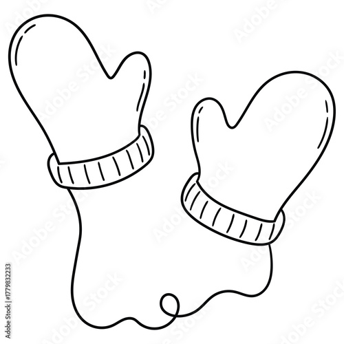 Hand-drawn doodle of a pair of warm mittens for children on a white background.