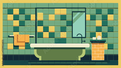 A bathroom with a combination of subway and mosaic tiles creating a modern twist on a classic rustic look.