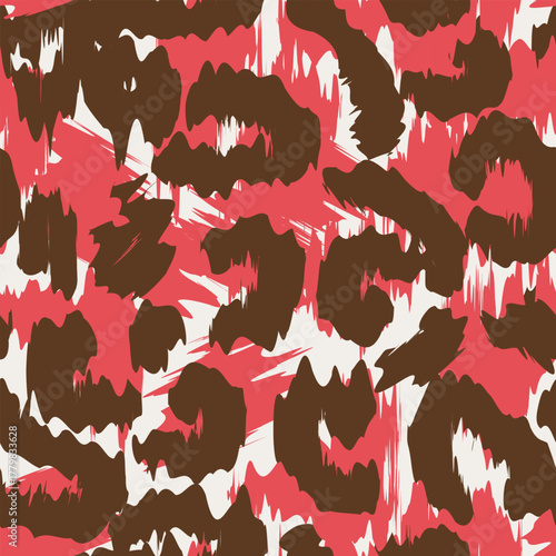 Bold red, brown, and white abstract camouflage pattern with paint splatter texture, edgy seamless print for streetwear, accessories, and urban decor.