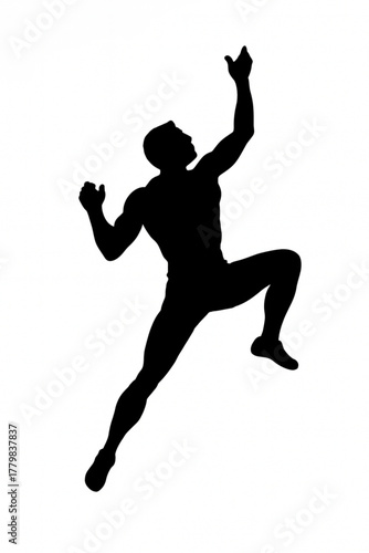 Dynamic silhouette illustration of a male rock climber scaling a wall with strength and determination, vector origin graphic