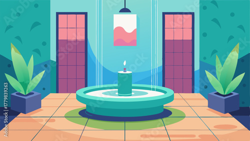 A bathroom with a small indoor fountain creating a sense of tranquility and incorporating the sound of water into the space.