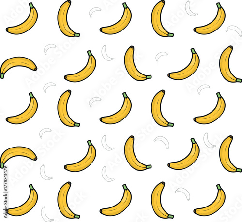 Background of banana , Set of banana hand drawn icon illustration vector Sketch colored collections