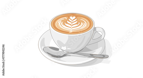 Delicious Steaming Hot Latte Coffee With Foam Art Isolated On White Background Ready For Morning Drink