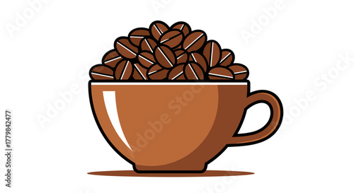 A full brown cup brimming with roasted coffee beans isolated on white background a morning beverage concept