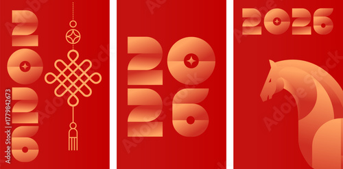 Modern geometric vertical banners for Chinese New Year 2026 - Year of the Horse