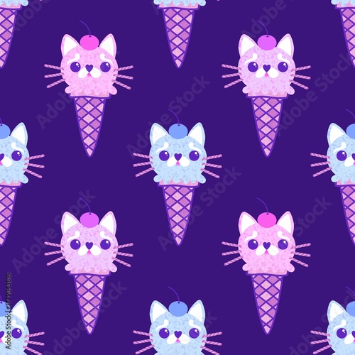 Christmas ice cat seamless ice cream pattern for wrapping paper and fabrics