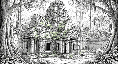 Ancient Jungle Temple Ruins Mystical Atmosphere Ethereal Beauty Nature's Embrace Forgotten Civilization