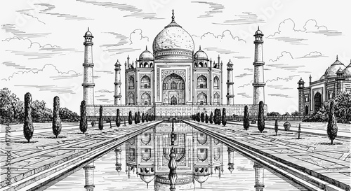 Majestic Taj Mahal Monument Reflection in Water Symbolizing Enduring Love and Architectural Grandeur