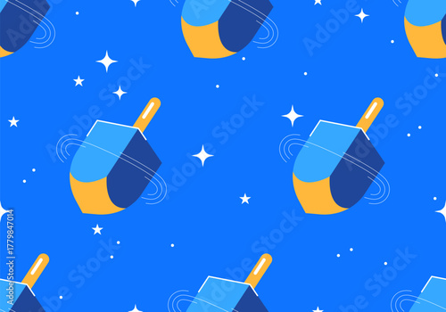 Seamless Hanukkah Vector Pattern with Dreidels. Hanukkah Dreidels