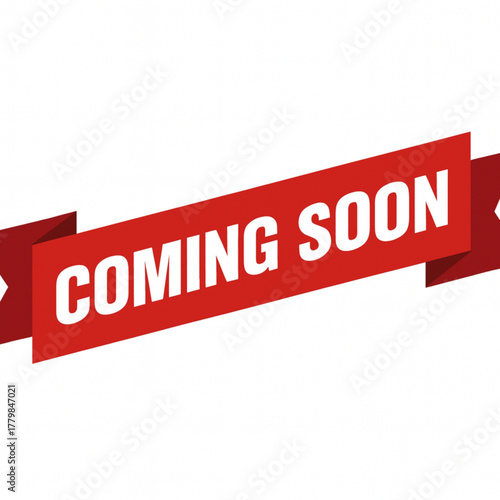 Exciting announcement coming soon with stylish red ribbon banner, perfect for product launches and new business ventures!