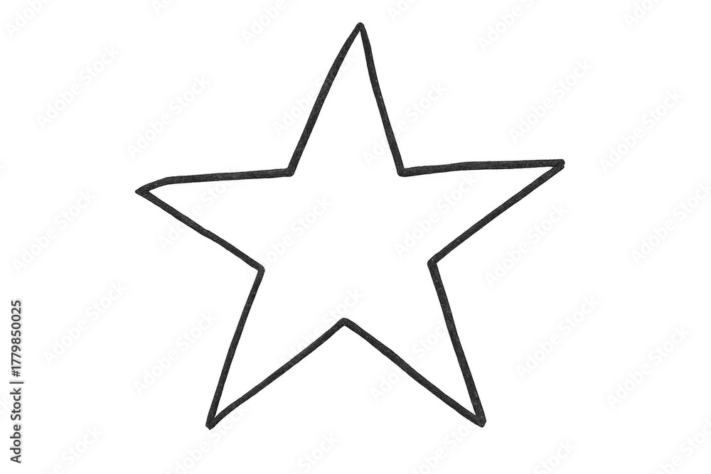 Fototapeta premium Outline drawing of a five-pointed star symbol with a textured dark gray line, rating element on transparent background