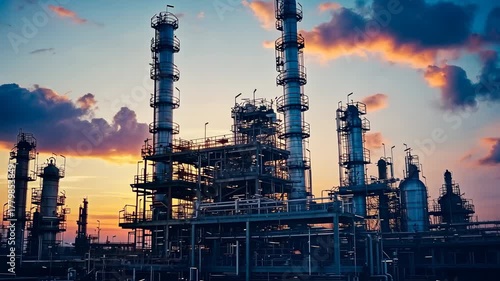 Wallpaper Mural Oil Refinery Complex with Production Towers at Sunset Torontodigital.ca