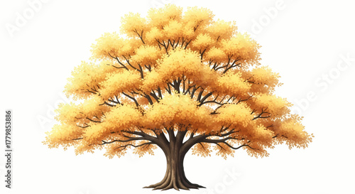 Golden yellow autumn tree with a lush canopy and strong trunk, isolated vector illustration element