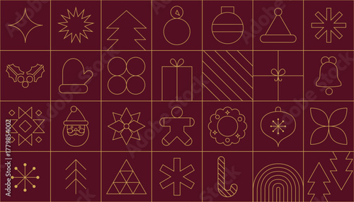 Vector Modern Christmas geometric background with simple line elements. Creative abstract Xmas design.