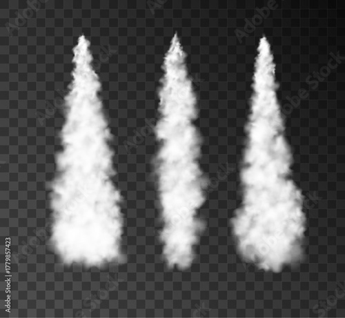 Smoke space rocket launch flame fire isolated trail. Rocket smoke launch Jet space engine effect vector background.