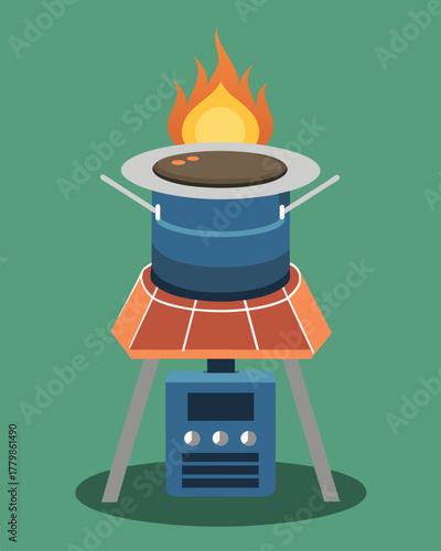 A compact solarpowered cooking stove great for camping or emergency situations.. Vector illustration