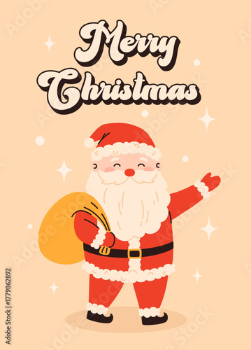 A card with a cute Santa Claus. Christmas and holiday elements.