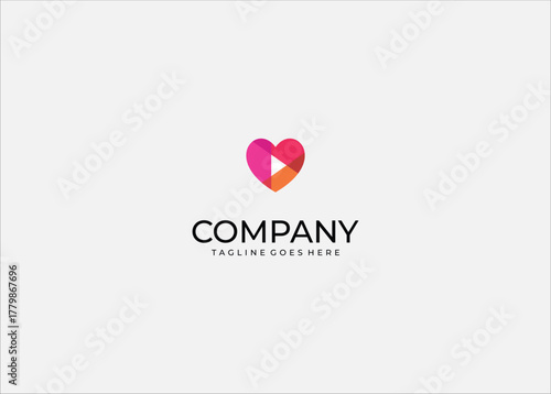 Abstract Polygonal Heart Play Logo Vector: Geometric Symbol for Love of Media, Gaming Content, and Creative Entertainment, Modern Design