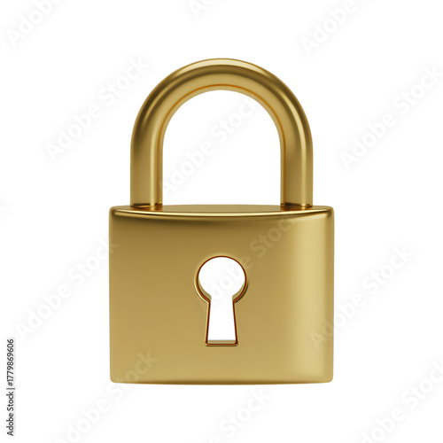 Golden padlock security lock isolated on transparent background