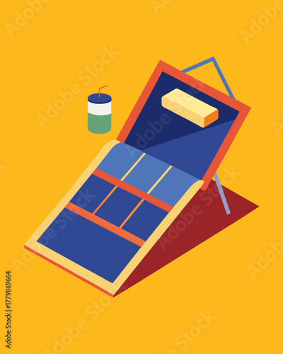A compact and foldable solarpowered blanket perfect for picnics or beach days that can also charge your gadgets while you relax.. Vector illustration