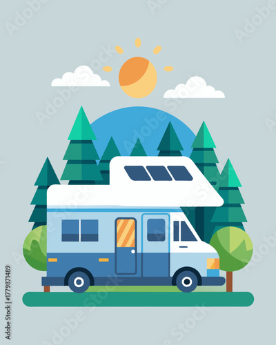 A cozy and selfsufficient home away from home the solarpowered RV allows you to enjoy the great outdoors while reducing your carbon footprint.. Vector illustration