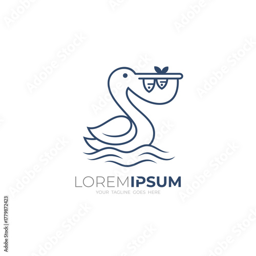 Simple swan logo with line style, animal design template