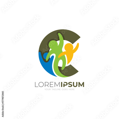 C logo and family care design vector, community logo template