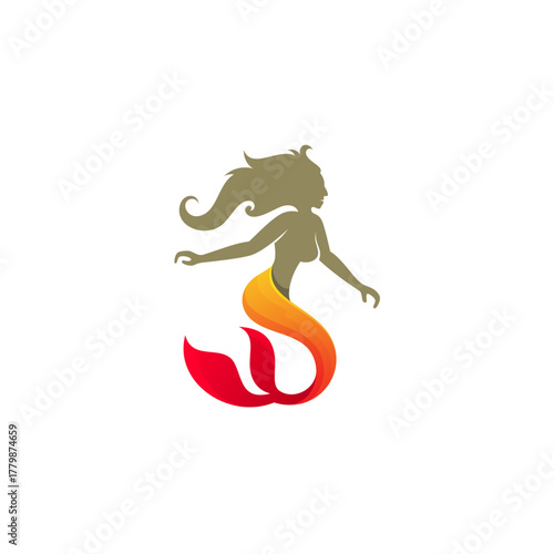 mermaid logo with a long tail and looks beautiful, marine life logos