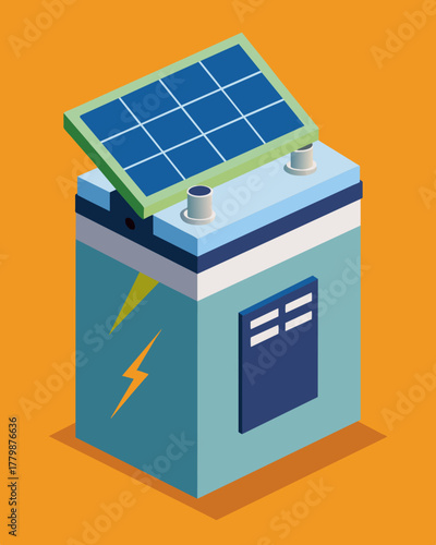 A compact battery unit seamlessly integrated into a solar panel for maximum efficiency.. Vector illustration