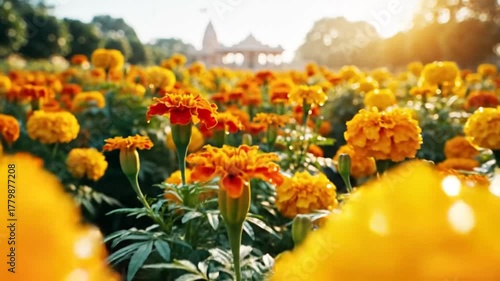 Vibrant Marigold Flowers Blooming in a Sunlit Garden.