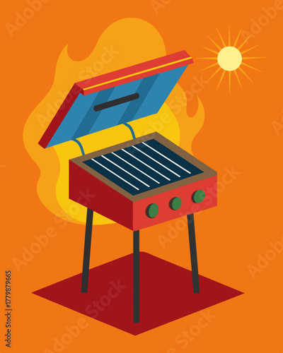 A highpowered solarpowered electric grill capable of reaching scorching temperatures to perfectly sear steaks and cook pizzas all while relying solely on the suns energy.. Vector illustration
