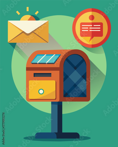 A functional mailbox with a solarpowered notification system alerting residents of mail being received without the need for electricity.. Vector illustration
