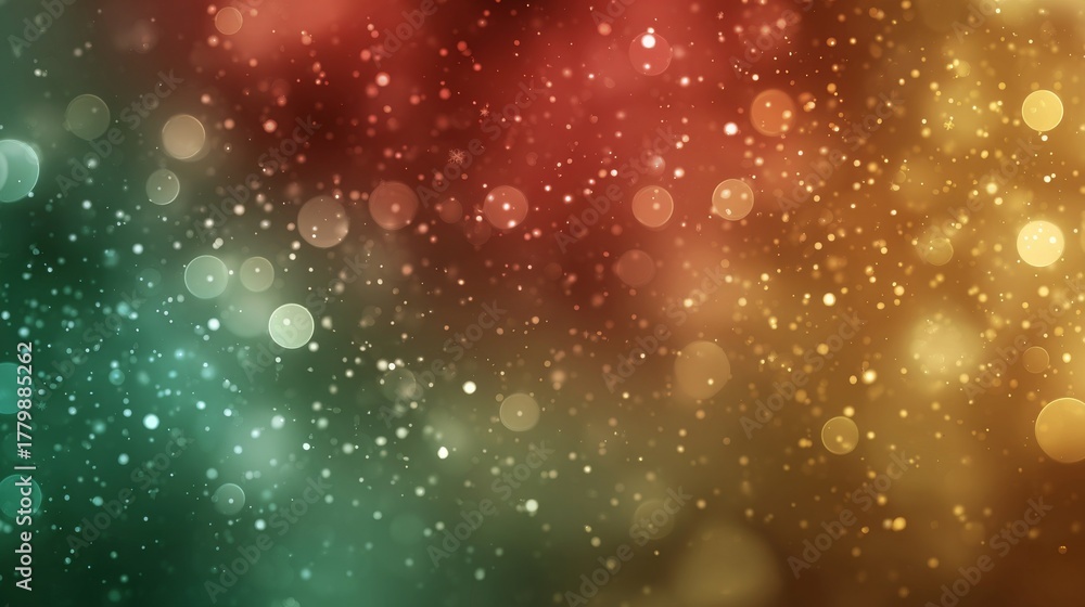Fototapeta premium Festive Glitter Bokeh Background with Red, Gold, and Green Gradient Lights