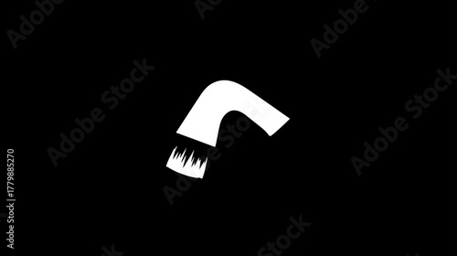 Minimalist white winter scarf icon with fringe on a black background. Simple graphic design for cold weather apparel concept.