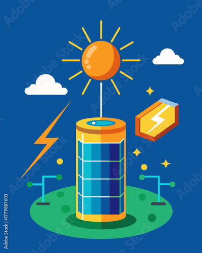 A breakthrough technology in solar energy storage increasing its accessibility.. Vector illustration
