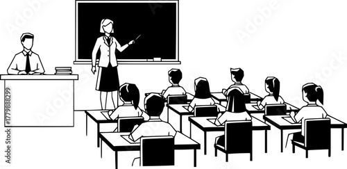 A teacher is teaching students in a classroom setting
