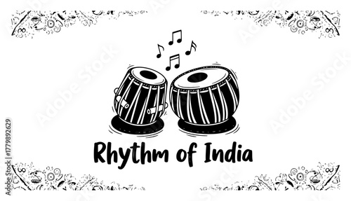 Hand Drawn Tabla Drums Vector Illustration. Rhythm of India Music Concept.