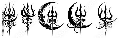Tribal Trishula Tattoo Vector Set. Spiritual Symbol of Lord Shiva.