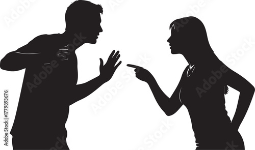 Confrontation Silhouette – Minimalist Black & White Vector of Conflict and Emotional Tension