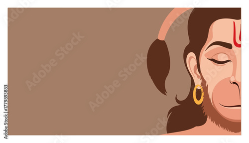 Meditating Hanuman Face Vector Banner. Minimalist Hindu God Illustration for Web